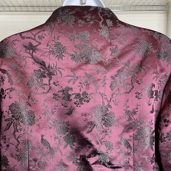 Vintage Silk Box Women's Burgundy Jacquard Asian Print Jacket Size 12 Regal Chic - Picture 9 of 10